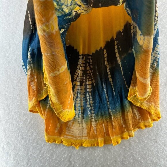 Sunflower Dress FS Tank Mini Floral Embroidered Tie Dye Crinkled Gauze Yellow - Picture 7 of 11